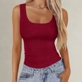 thumbnail image 3 of Gsakboxl Tank Tops for Women Square Neck Ribbed Knit Cropped Sleeveless Tank Top Trendy Slim Fit Summer Casual Basic Tee Camisole Wine Red XL, 3 of 6