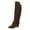 Coffee, variant on Winter Fall Fringe Knee High Cowboy Boots for Women Slouchy Chunky Mid Heel Buckle Wide Calf over The Knee Cowgirl Boots