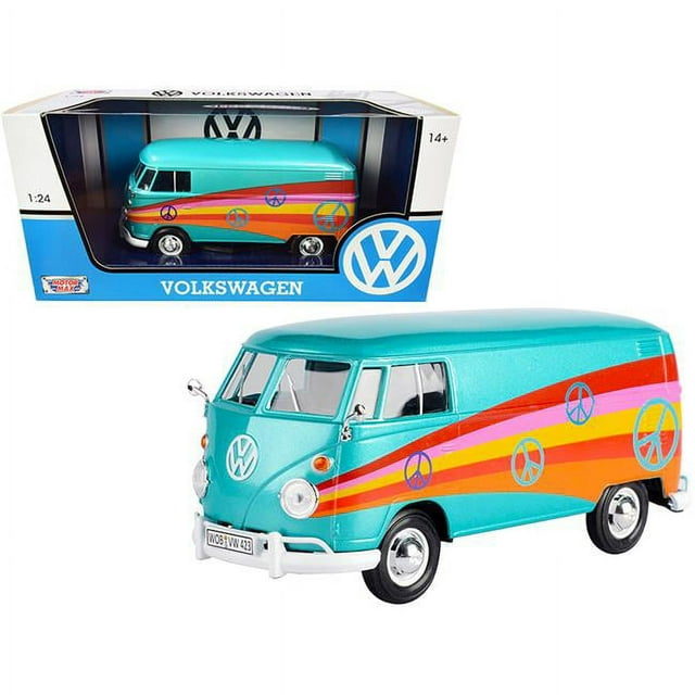 Motormax 79583 Échelle 1-24 Fourgonnette de Livraison Volkswagen Type 2 Peace Voiture Miniature Moulée sous Pression, Turquoise Métallique