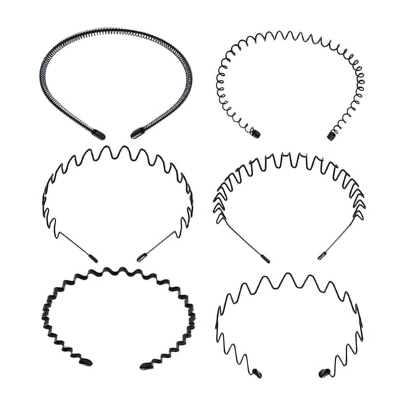 Kicpot 6-Piece Headband Set, Unisex Black Fashion Headbands, Non-Slip Outdoor Sports, Fitness, Running Hair Accessories