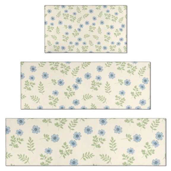 Pioneer Flower Floral Print Pattern Kitchen Rugs Sets Of 3,Kitchen Runner Rugs Non Skid Washable,Decorative Kitchen Floor Mats for Kitchen,Sink,Laundry,17X30 Inch 17X47 Inch 17X59 Inch