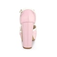 thumbnail image 2 of BLISSFUL STEP Mother's Day Women's Platform T Strap Bow Vintage Block Heels Pumps Pink 11, 2 of 7