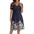thumbnail image 2 of QUNYINEY Floral Womens Dresses Long Flowy Summer Short Sleeve A Line Dress Casual Vacation Slim Fit Beach V Neck Dresses, 2 of 5