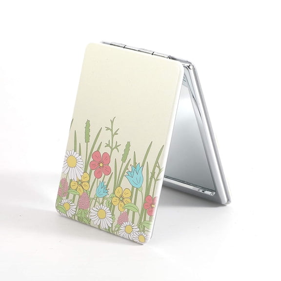 Compact Mirror Square Pu Leather Makeup Mirror for Purses Small Pocket Mirror Portable Hand Mirror Double-Sided with 2 x 1x Magnification for Woman Mother - Colorful Flowers
