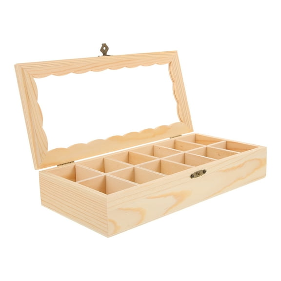 Wooden Box for Gifts with Lid Beige Unfinished Wood Crate for Storage and DIY Decor 12grid