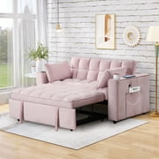 Zechuan Futon Sofa Bed 58" 4-1 Sleeper Sofa Couch Multi-Functional Loveseat Sleeper Sofa with Pull Out Bed,Cup Holder,USB Port for Living Room- Pink