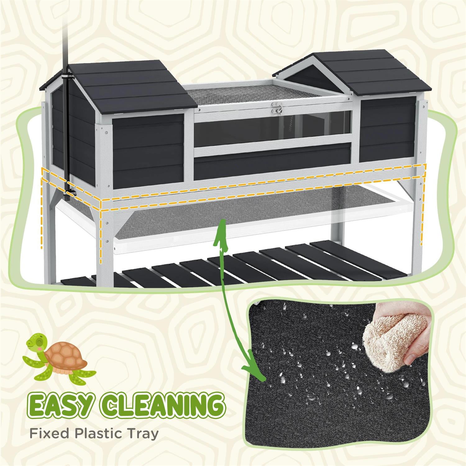 Pefilos 48" Wooden Tortoise House, Large Tortoise Habitat Cage with Adjustable Lamp Holder, Indoor Outdoor Turtle Habitat Enclosure, Gray