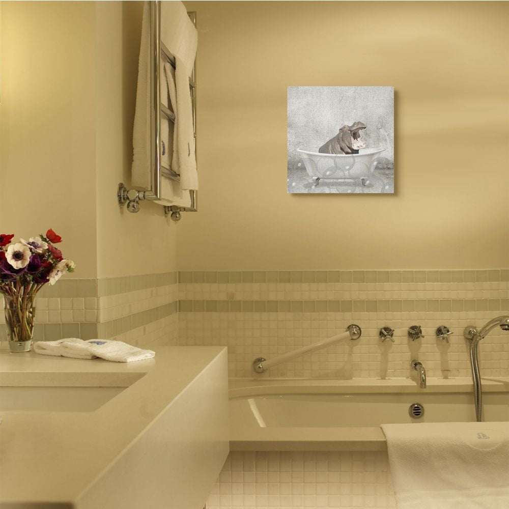 Baby Hippo Bath Time Cute Animal Design Animals & Insects Gallery-Wrapped Canvas Print Wall Art, 17x17