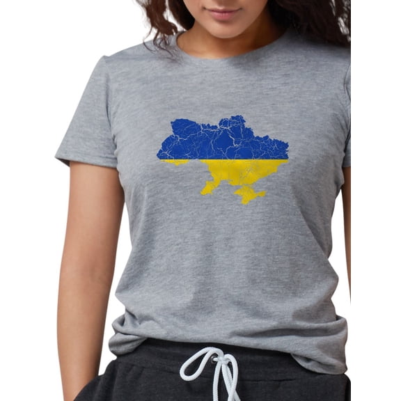 CafePress - Outline Ukraine Flag And Map Cracked Women's Delux - Womens Tri-blend T-Shirt