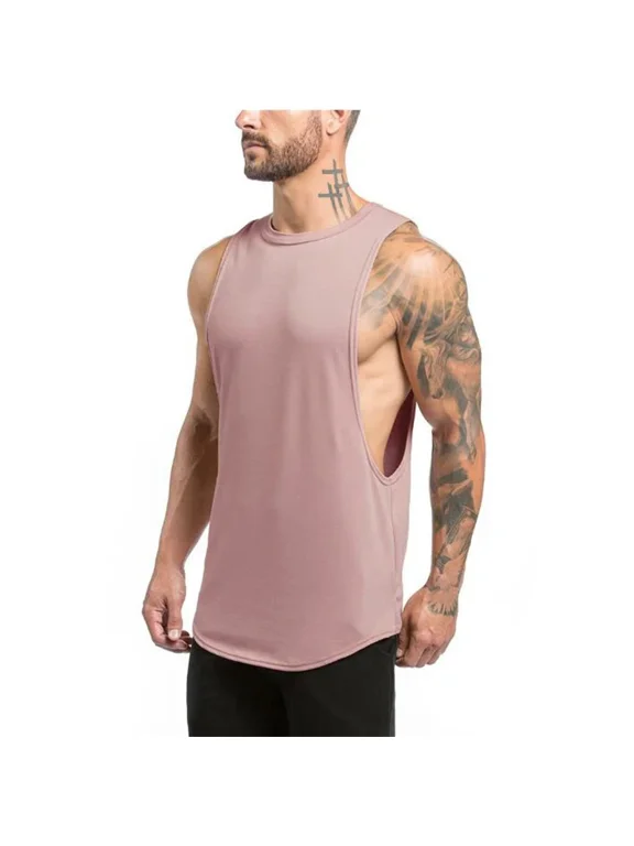 3Pcs Plain Gym Clothing Men's Bodybuilding Stringer Tank Top Summer Cotton Cut Off Fitness Vest Muscle Workout Sleeveless T-Shirt (3Pcs Pink,XL)
