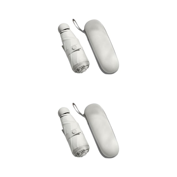 Cateissary Paraguas plegable para mujer, portátil, a prueba de sol, 5 pliegues, miniparasol a prueba de viento, equipo para exteriores, regalo, Blanco 2Conjunto