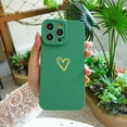 thumbnail image 3 of Compatible for iPhone 14 Pro Max Case Luxury Gold Heart Pattern, Side Cute Plated Heart Pattern Case for Women Girls Soft TPU Shockproof Camera Protective Back Cover Case - Green, 3 of 10
