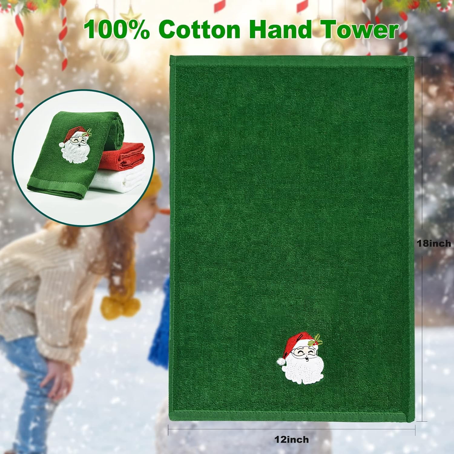 Christmas Hand Towels 16 x 25 Inch, Pure Cotton Soft Towels for Drying &amp; Cleaning, Xmas Claus Snowman Trees for Bathroom Kitchen Wash Basin,Holiday Home Decor Set of 3(Red, White,Green)