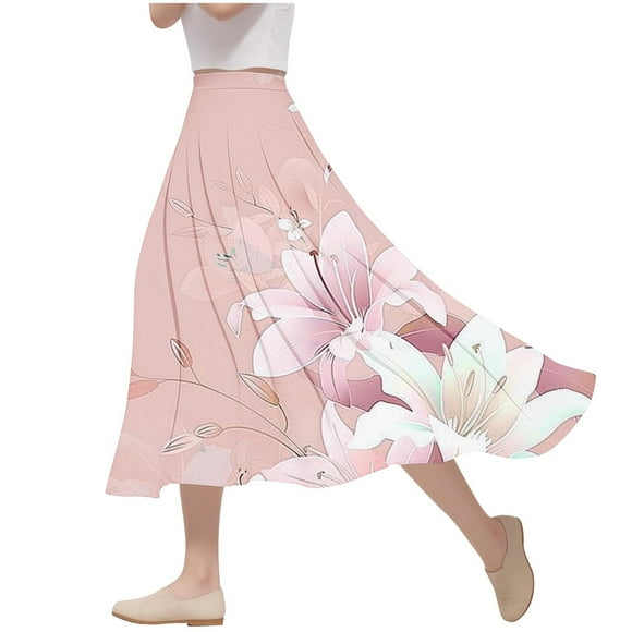 Skirts for Women, Women's Skirts for Summer, Women's Casual Flowers Printed A-Line Elastic Waist Skirt