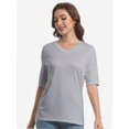 thumbnail image 5 of Women's Short Sleeve V Neck Casual Basic Solid Color Pullover Lightweight Soft Knit T-Shirt Tops, 5 of 5