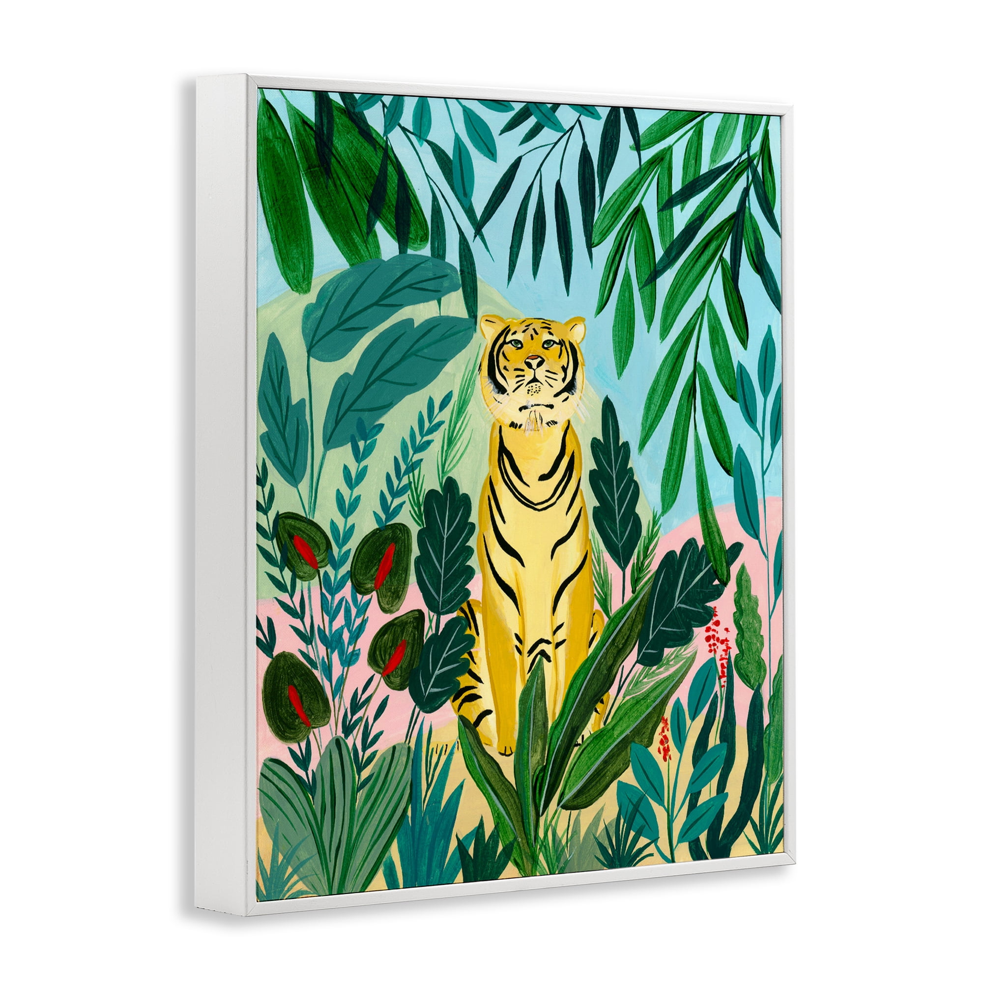 Stoic Tiger Tropical Forest White Framed Giclee Art, design by Nabeela Rumi