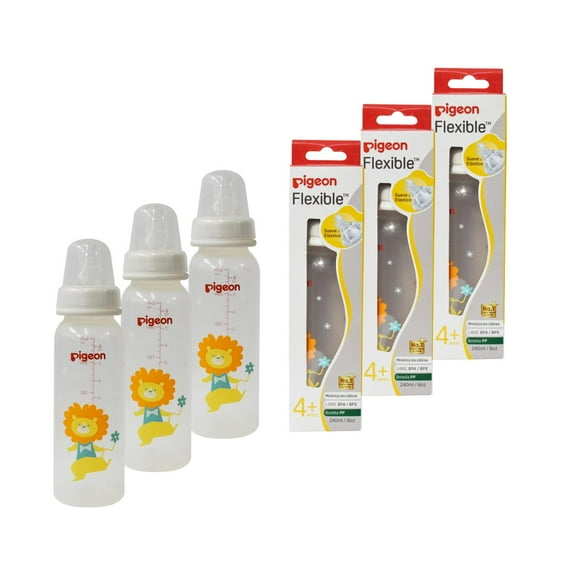 Pack 3 Biberones Pigeon Standard 240ml/8oz Diseño León multicolor