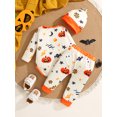 thumbnail image 3 of WIBACKER 1st Halloween Outfits for Newborn Baby Boys Long Sleeve Romper Pants Hat 3-Pieces Pumpkin Halloween Clothes Sets, 3 of 10