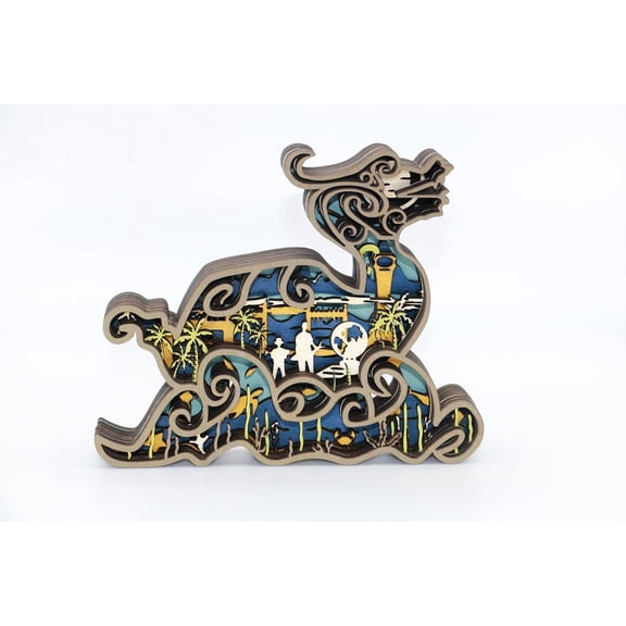 3D Wooden Animals Carving, Boao Mythical Giant Turtle Decor, Wood Carved Statue, Decoration Creative Wall Figurine Sculpture, Silhouette Ornament for Living Room Bedroom Office for Birthday Gift