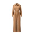 thumbnail image 4 of IUYRTFE Women Solid Color Long Sleeve Button Down Jumpsuit Wide Leg Pants with Pockets for Casual Daily Wear, 4 of 5