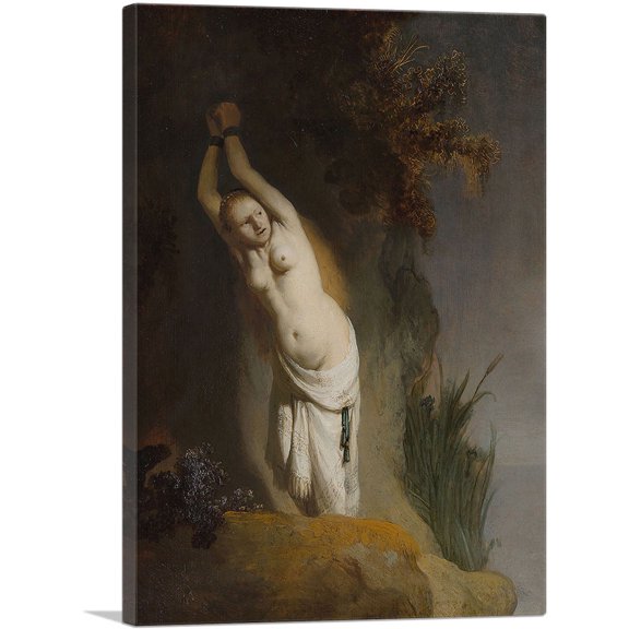 ARTCANVAS Andromeda Chained to the Rocks 1630 Canvas Art Print by Rembrandt van Rijn - Size: 18" x 12" (0.75" Deep)