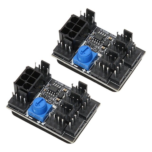 Concentrador de ventilador para PC (2 unidades, 12 V CC, 6 pines, 1 a 8 vías, PWM, para ventiladores de 4 y 3 pines)