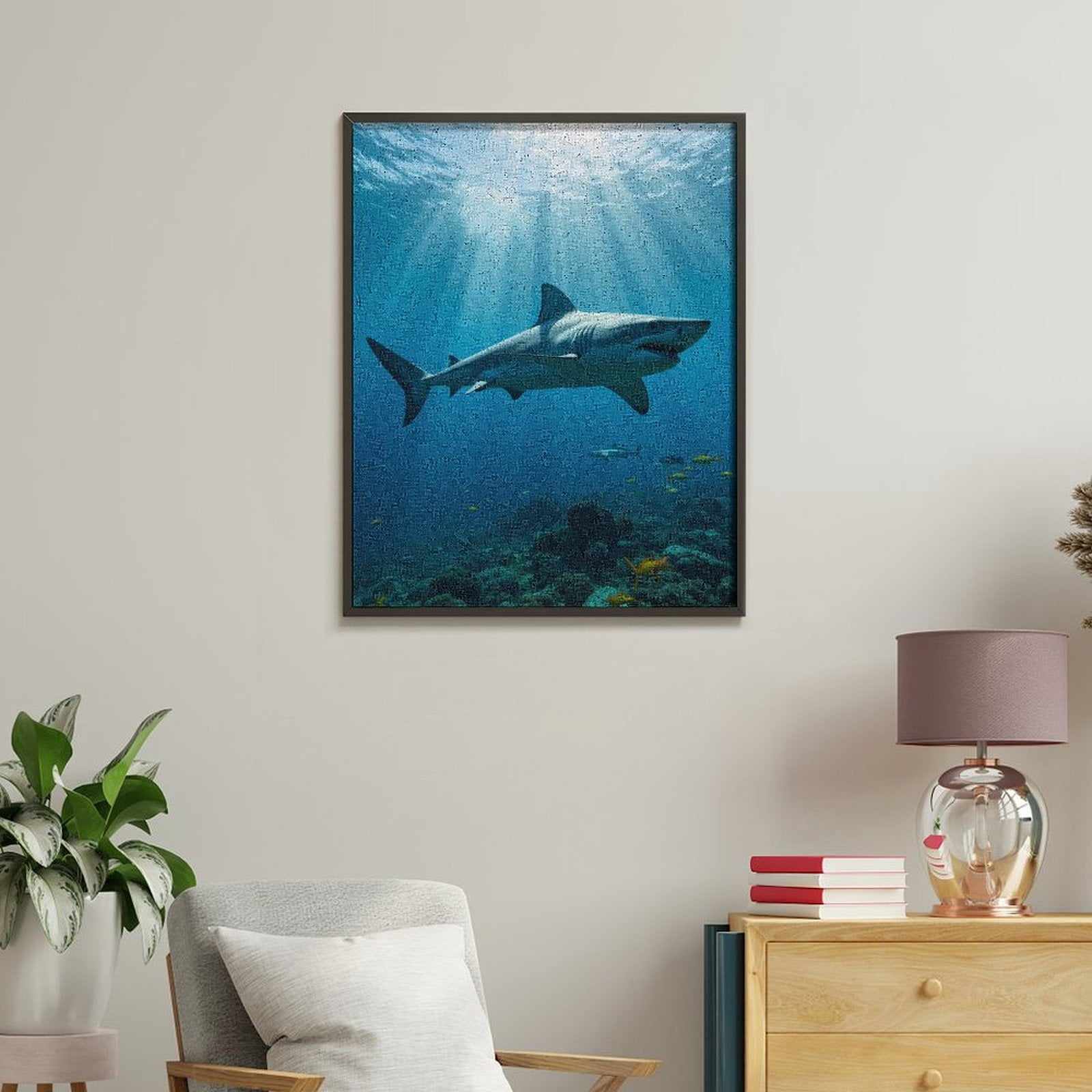 Paint by Numbers Kit for Adults, Great White Shark Ocean Scene Paint by Numbers, Easy Paint by Numbers Kit for Adults Beginner, DIY Adult Paint by Number Kits on Canvas, 12x16in Home Decor