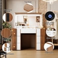 thumbnail image 3 of 44.4" Elegant Vanity Table with Large Lighted Mirror & Power Outlet, Dressing Table with 7 Drawers & Shelves, Vanity Desk with Brown Solid Wood-style Stickers, 3 of 7