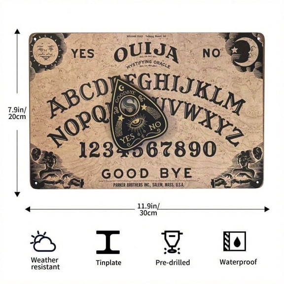 HELLOYOUNG Vintage Ouija Board Metal Wall Art, Gothic Mystical Symbols Tin Sign for Home Bar Man Cave Garage Cafe, 2D Flat Rustic Decor