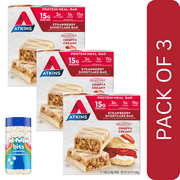 3 Pack Of Atkins Strawberry Shortcake Protein Meal Bar, Keto Friendly, High Fiber, Low Sugar, 5 Count, With Marshmellows By Value Nest