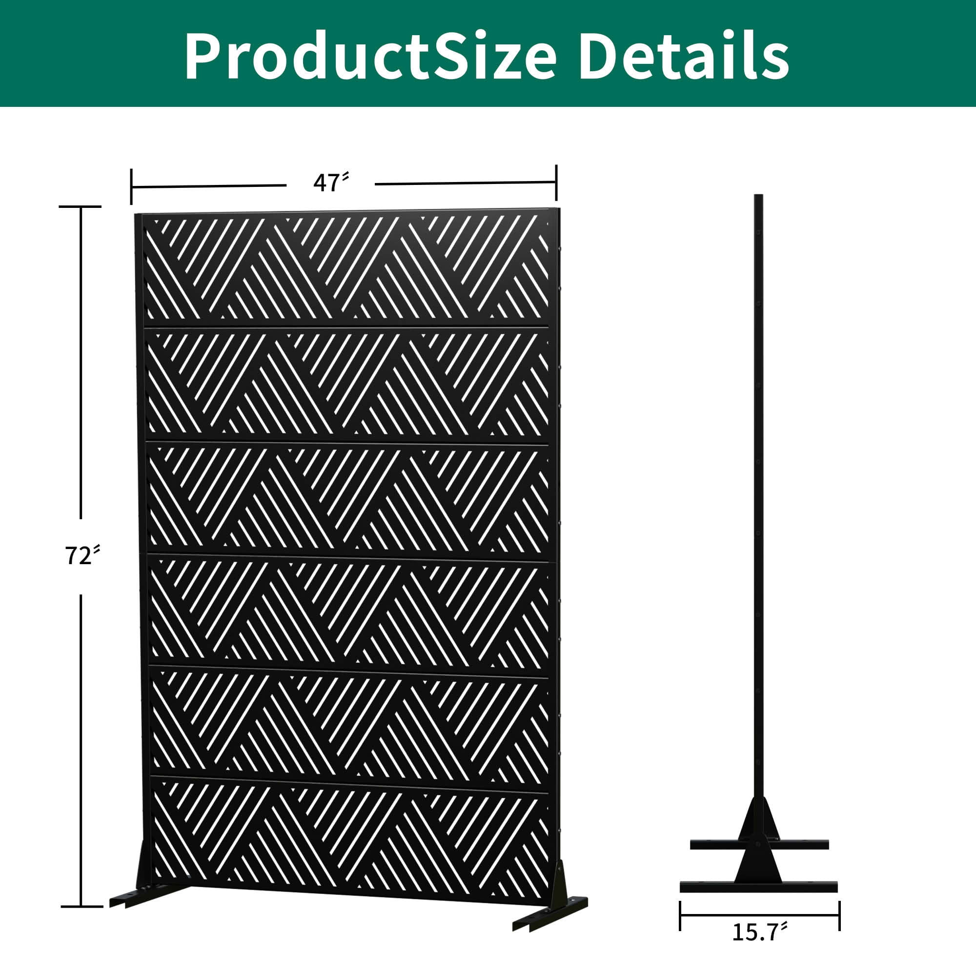 MAYEERTY 72x47x16 Inch Black Triangle Light Galvanized Steel Privacy Screen, 6 Piece Set for Outdoor Street