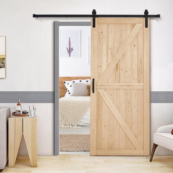 EROMMY 36" x 84" Spruce Sliding Barn Door Including 6.6FT Sliding Door Hardware Kit and Handle, Apply to Interior Rooms & Storage Closet, Assembly Required, DIY, Stainable, Natural