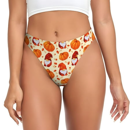 Qokaie Gnomes Pumpkin And Mushrooms Printed Women s Cotton Thong Underwear  Sexy Breathable Panties G-string-XX-Large