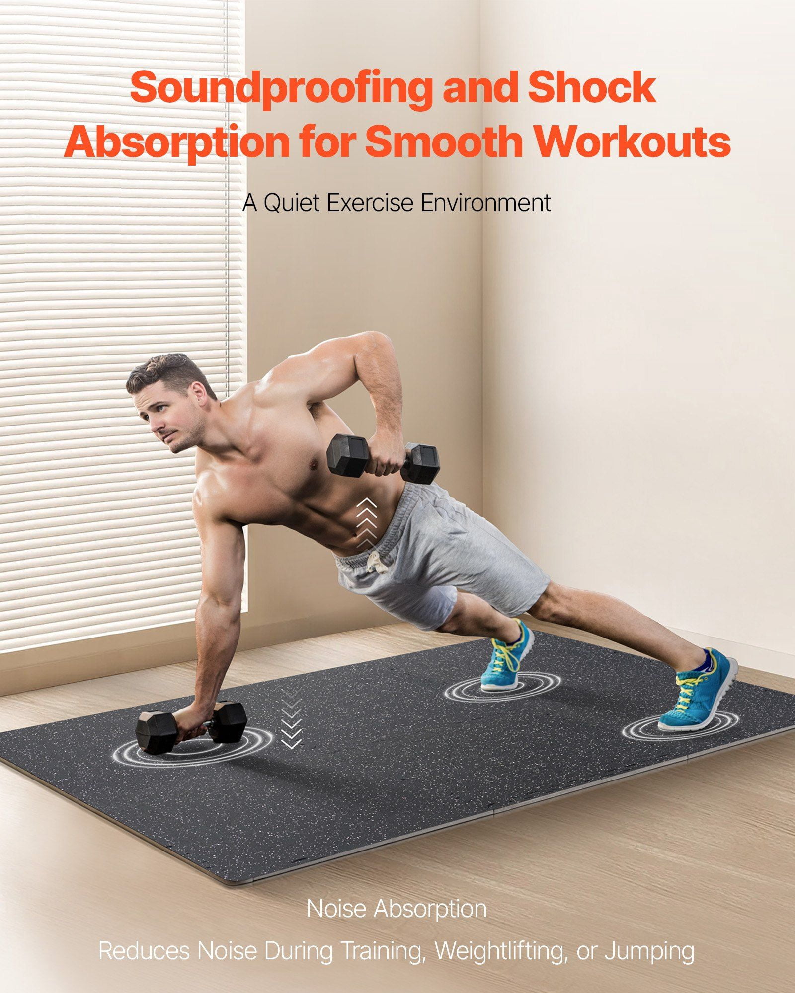 CAFORKP 0.56"Thick Gym Floor Mats,25Tiles Rubber Top&EVA Foam,25"x25"Interlocking,100sq.ft