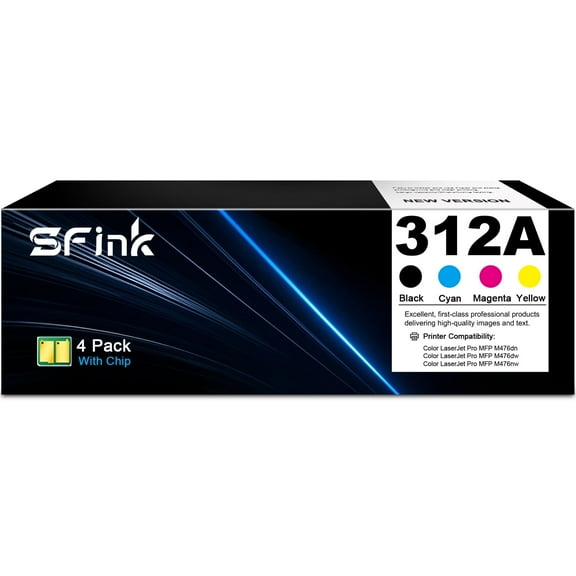 312A (Black,Cyan,Magenta,Yellow) Toner Cartridges 4-Pack Compatible for HP 312A CF380A CF381A CF382A CF383A for Color LaserJet Pro MFP M476dn, M476dw, M476nw Printer