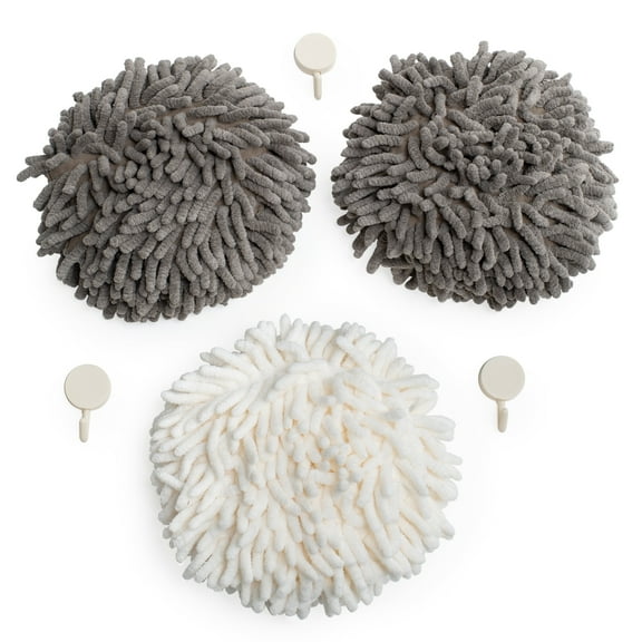 JJ Kent Fluffy Puffin's Hand Towels for Bathroom & Home, Fast Dry Microfiber Towels with Hooks, 3 Pack