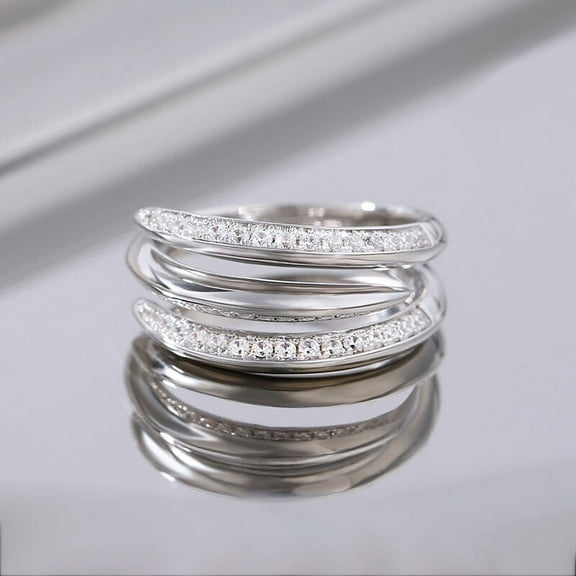 Eclet Jewels Brilliant 0.6 Ct Round Cut Moissanite Ring - 14K White Gold Plated Ring - Three Eternity band Moissanite Ring for Women's - Unique Moissanite Rings - Charistmas Special Gift for Her