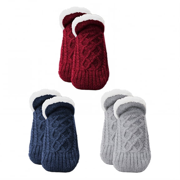 TELOLY 3Pairs Slipper Socks for Women,Size 43-45 Slipper Socks,Extra Thick Fleece Fuzzy Socks,Style1,28Cm