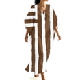thumbnail image 2 of Summer Dress Women's V-Neck Striped Print Three-Quarter Sleeve Maxi Dress With Side Slits Bohemian Flowy Brown Xxl, 2 of 7