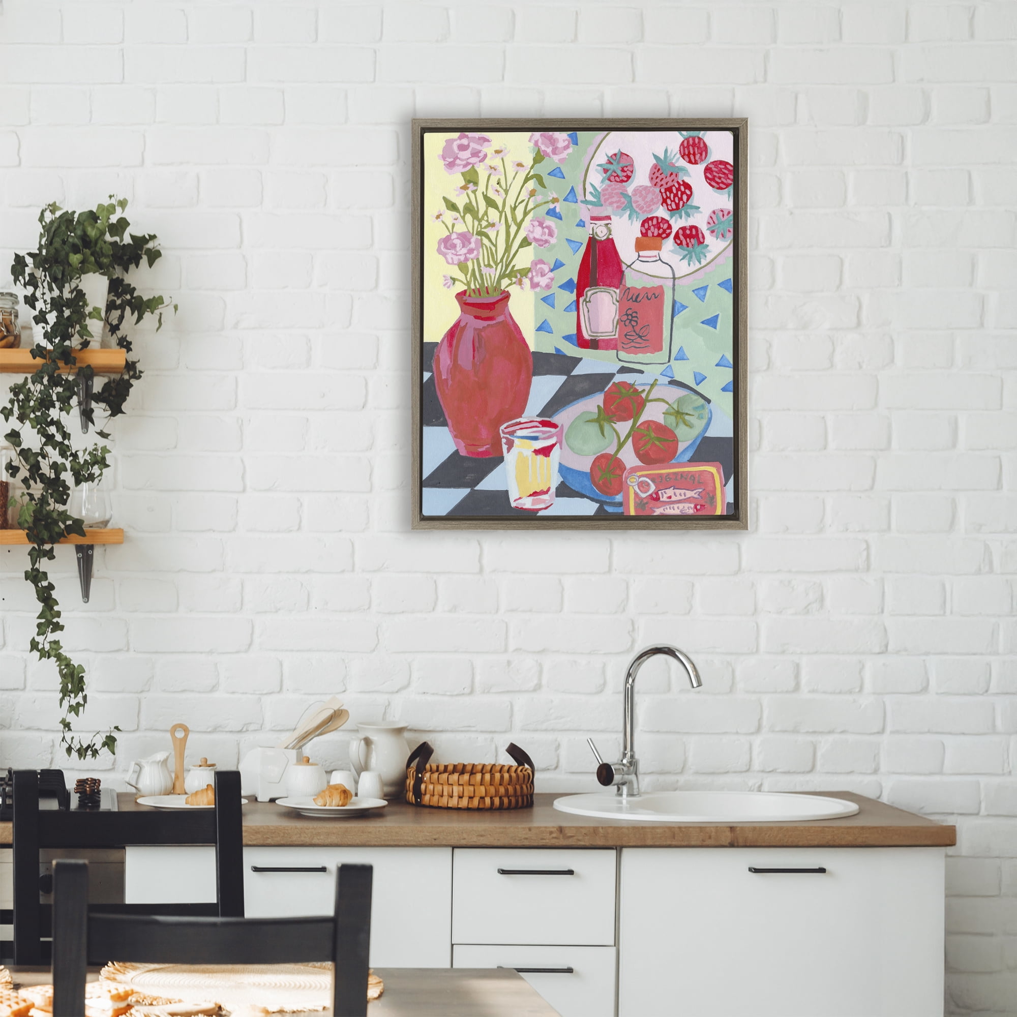 Stupell Industries Kitchen Sauces Still Life Brown Framed Floater Canvas Wall Art, design by Melissa Wang