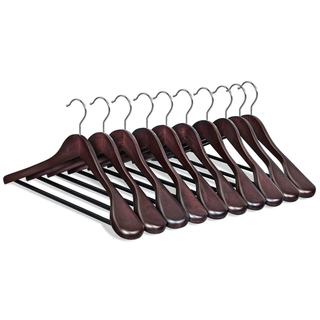 Perchas de madera para traje SONGMICS, juego de 10, color caoba