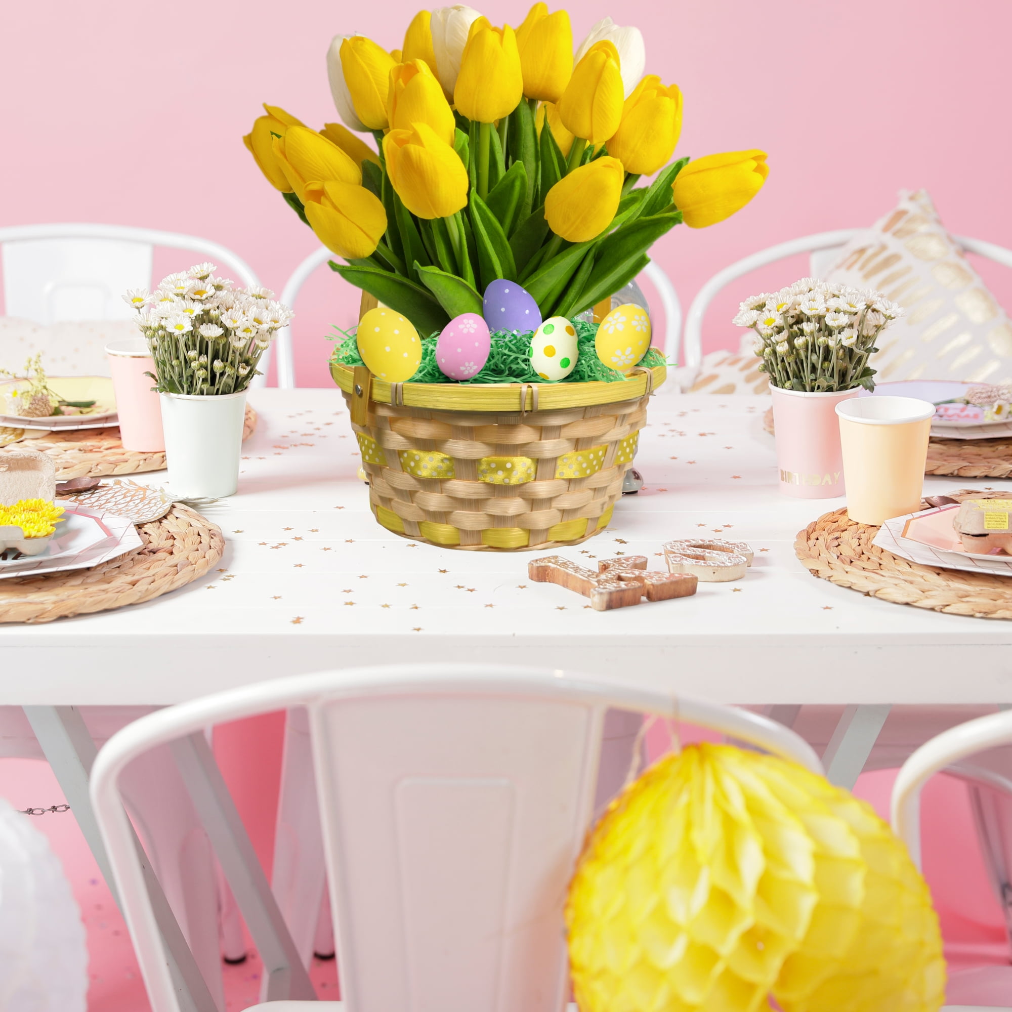 A1 UNLIMITED Bamboo Easter Baskets with Colorful Accents and Hinged Handles, Assorted Pastel Festive Colors Perfect for Picnic Egg Hunting Party Decorations Storage Gifts Stuff Reusable Indoor Outdoor