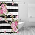 thumbnail image 2 of Coolnut Flowers On Black White Stripe Bath Shower Curtain Liners 72"x72", Polyester Waterproof Bath Curtains with Hooks for Bathroom Decoration, 2 of 5
