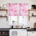 thumbnail image 2 of 2 Panels Kitchen Tier Curtains 39 Inch Length, Pink White Bow Grommets Window Treatment Curtain, Modern Art Watercolor Bowknot Thermal Curtains Drapes for Living Room/Bathroom, 2 of 9