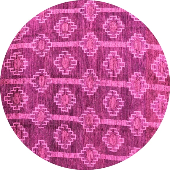 Ahgly Company Indoor Round Abstract Pink Modern Area Rugs, 4' Round