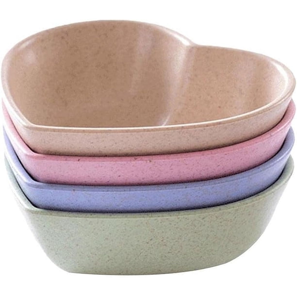 10 piezas de plato multiusos para salsa en forma de corazón, mini platos para condimentos, platos de fondo poco profundo de paja de trigo, tazones para mojar sushi, platos para aperitivos, platillos