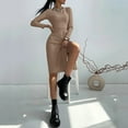 thumbnail image 5 of ZHOGXU Women's Dress Long Sleeve Round Neck Solid Color Side Split Fashion Comfortable Elegant Dresses For Casual Daily Wear,Khaki,L, 5 of 7