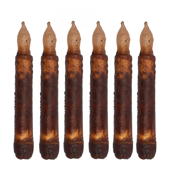 LAMIRO 6 Pcs Primitive Amber Yellow Flickering Lights,Hand Dipped Real Wax Rustic Candle,for Halloween Country Home Decor,7in
