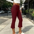 thumbnail image 5 of Women's Flare Capri Leggings Fold Over High Waisted Bootcut Yoga Pants Slim Fit Soft Capris Workout Lounge Legging Wine S, 5 of 8