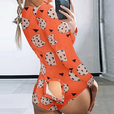 

Womens Pajamas Set Button-Down Printing Functional Buttoned Flap Adults Short Playsuit Womens Loungewear Jumpsuit